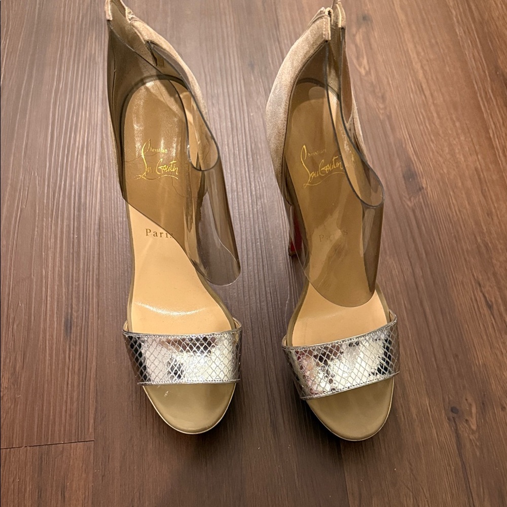 Christian Louboutin Metallic and Beige Heels
